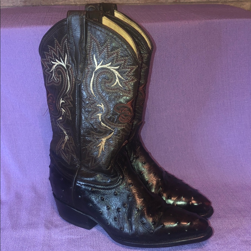 Used La Sierra y Carreta Ostrich Print Boots Women’s Size 8.5, Mens 7 Dark Brown
